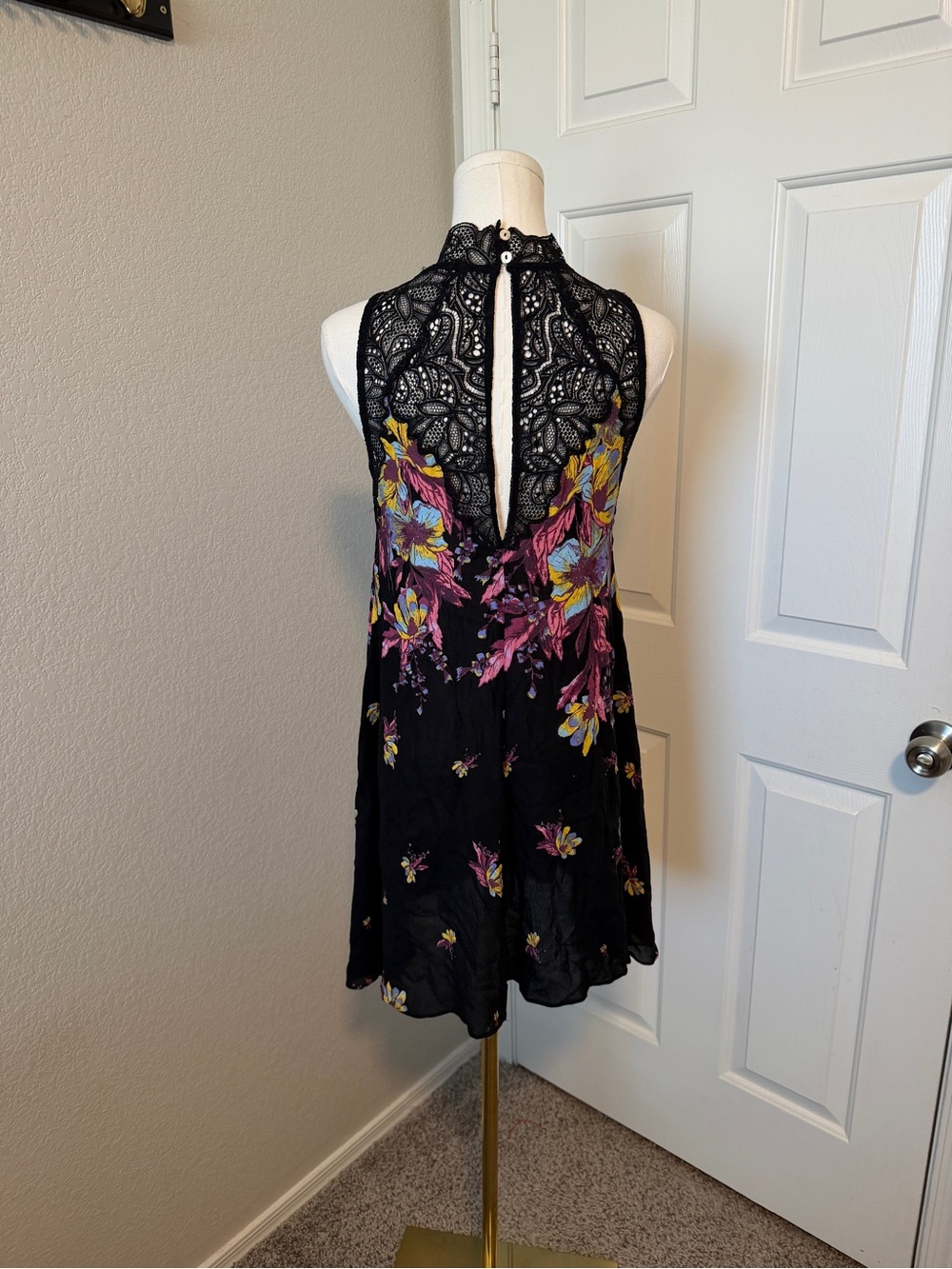 Free People Black Floral Lace-Trim Mini Dress - Picture 5 of 5